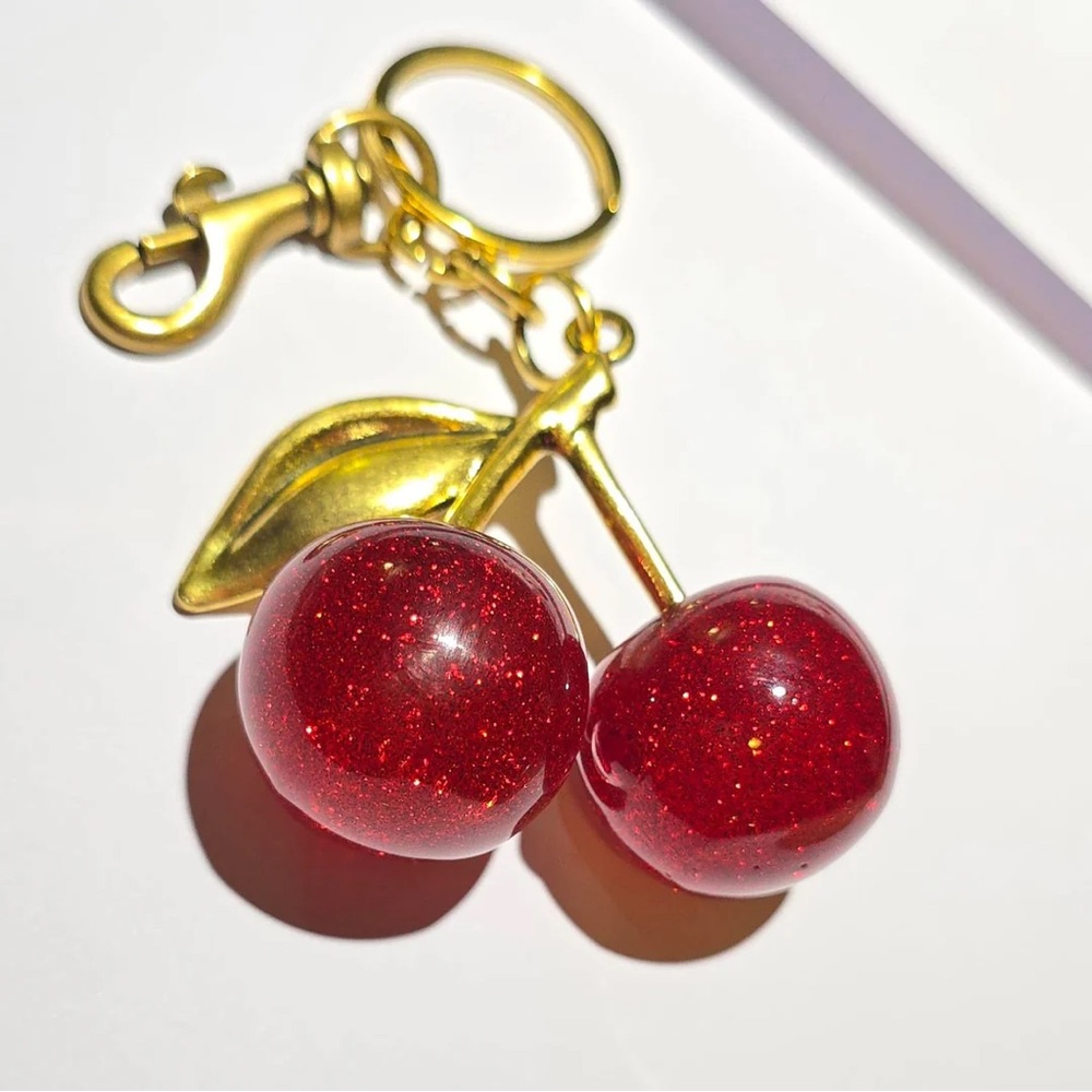 Gold and Red Cherry Keychain